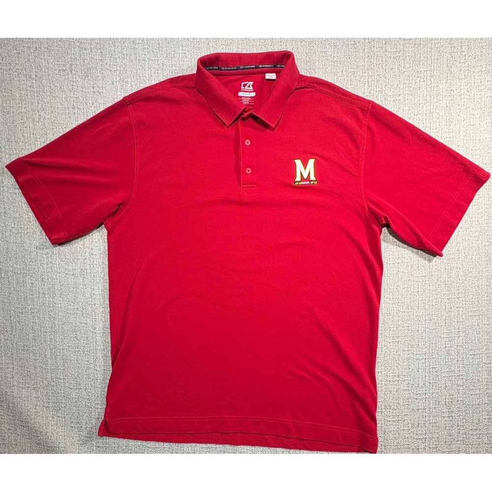 Cutter & Buck Maryland Terrapins Polo Shirt Mens XL Red CB DryTec Short Sleeve